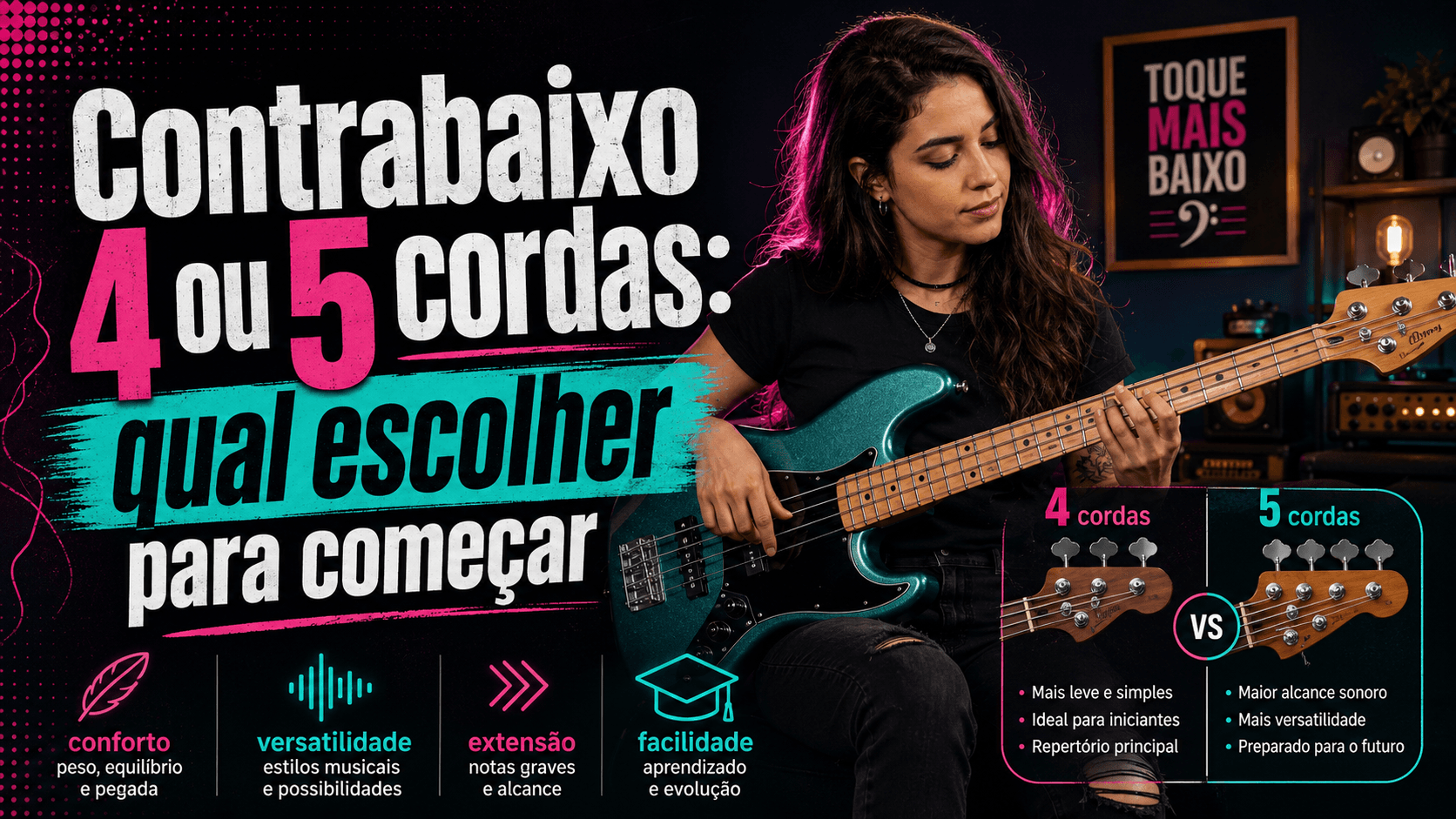 Contrabaixo 4 ou 5 cordas: qual escolher para começar