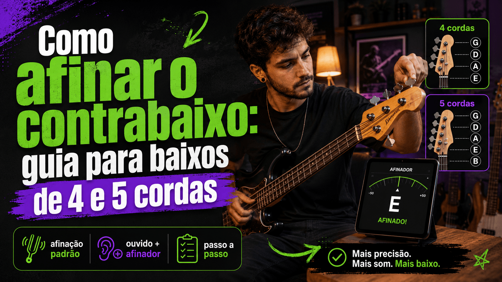 Como afinar o contrabaixo: guia para baixos de 4 e 5 cordas