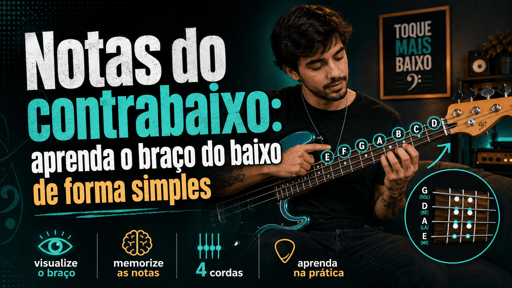 Notas do contrabaixo: aprenda o braço do baixo de forma simples